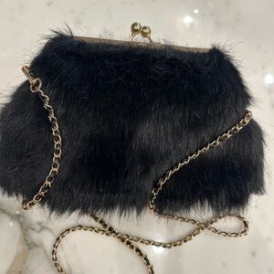 Olivia Miller faux fur Black Fur with Gold/ Black Chain